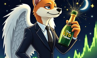 A handsome shiba inu wearing a suit, with angel wings, holding a bottle of champagne on a moonlit night