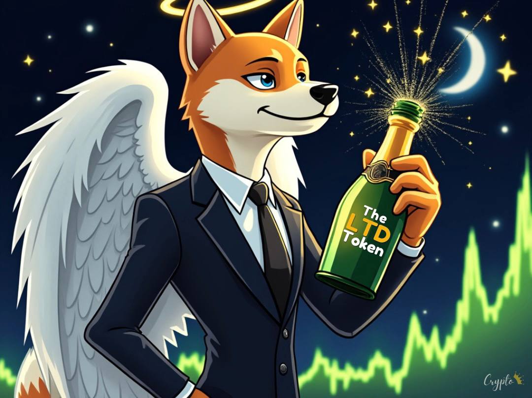 A handsome shiba inu wearing a suit, with angel wings, holding a bottle of champagne on a moonlit night